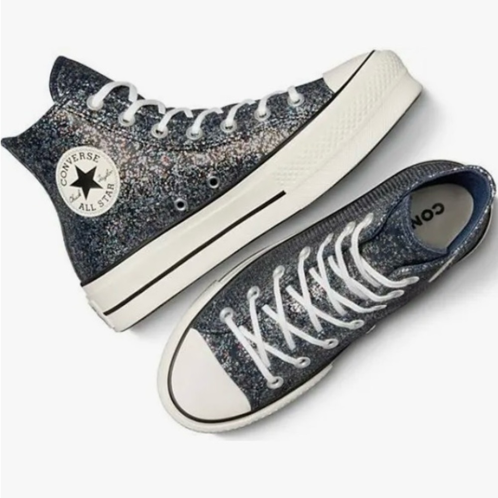 All Star Converse Size 7.5 Chuck Taylor Sparkle Black High-Top Platform NWT